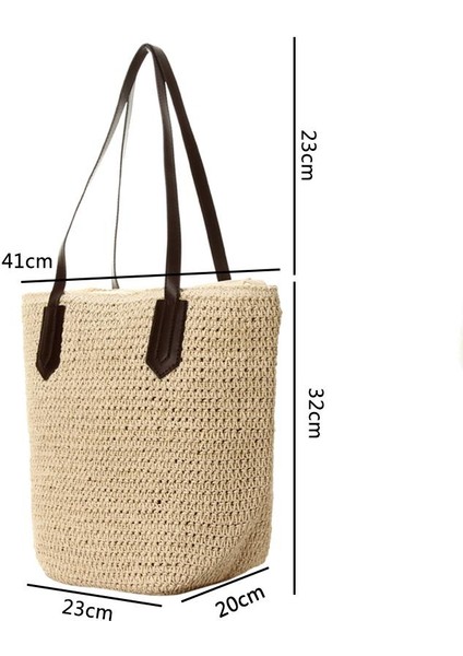 Kadın El Yapımı Hasır Örgülü Çanta Dokuma Doğal Moda Dış Mekan Çanta Plaj Çantaları (Koyu Kahverengi) (Yurt Dışından) fiyatları