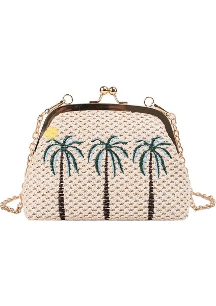 Kabuk Saman Işlemeli Yuvarlak Çanta Basit Omuz Çapraz Kadın Hindistan Cevizi Ağacı (Yurt Dışından)