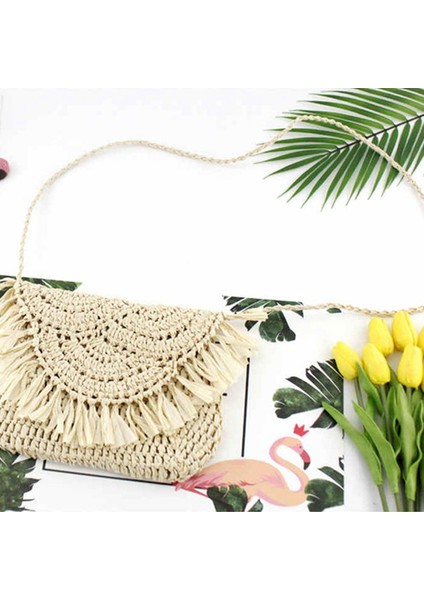 Hasır Çanta Kağıt Halat Kanca Çiçek Büyük Çevirme El-Kadın Günlük Çanta Plaj Çantası (Bej) (Yurt Dışından) fiyatları