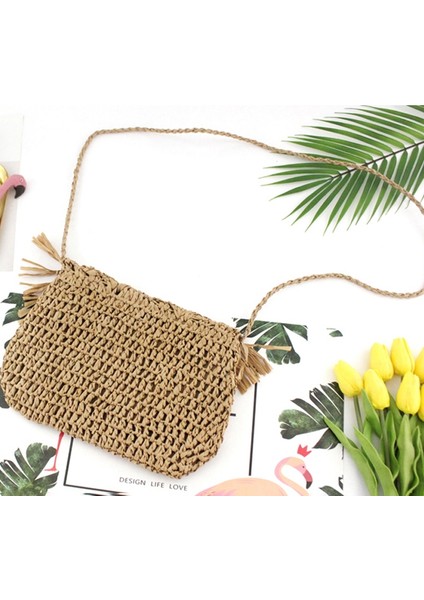 Hasır Çanta Kağıt Halat Kanca Çiçek Büyük Çevirme El-Kadın Günlük Çanta Plaj Çantası (Bej) (Yurt Dışından) fırsatları