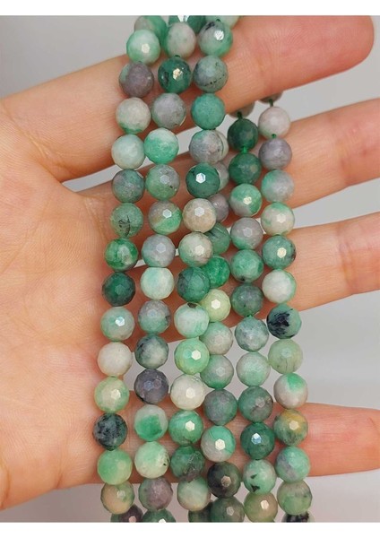 Bileklik Boy Zümrüt Taşı Faset Kesim 6mm Yarım Dizi (45916) (18CM Uzunluğundadır)