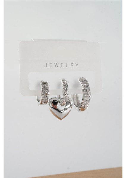 Kadın Vip Seri Baget Zirkon Taşlı Karışık Figürlü 3'lü Küpe ZRK00542