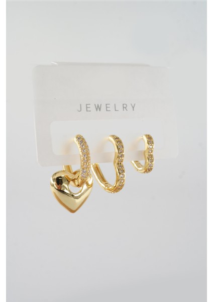 Kadın Vip Seri Baget Zirkon Taşlı Karışık Figürlü 3'lü Küpe ZRK00547