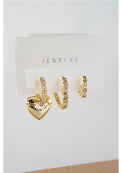 Kadın Vip Seri Baget Zirkon Taşlı Karışık Figürlü 3'lü Küpe ZRK00547 fiyatları