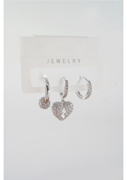 Kadın Vip Seri Baget Zirkon Taşlı Karışık Figürlü 3'lü Küpe ZRK00549