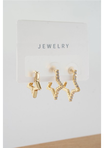 Kadın Vip Seri Baget Zirkon Taşlı Karışık Figürlü 3'lü Küpe ZRK00551