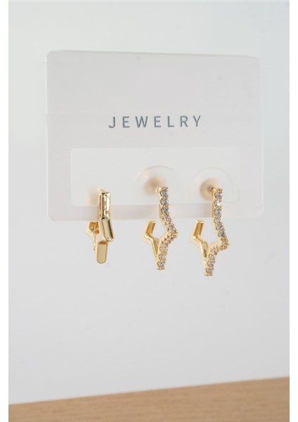 Kadın Vip Seri Baget Zirkon Taşlı Karışık Figürlü 3'lü Küpe ZRK00551 fiyatları