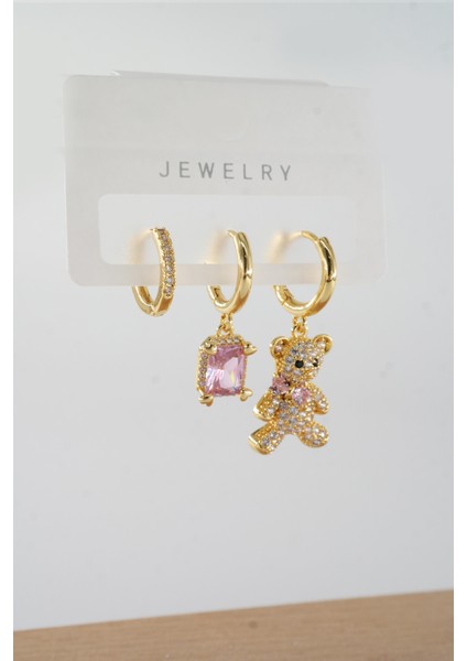 Kadın Vip Seri Baget Zirkon Taşlı Karışık Figürlü 3'lü Küpe ZRK00552