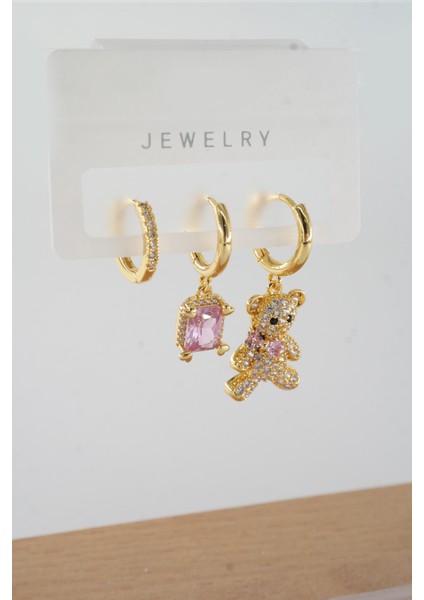 Kadın Vip Seri Baget Zirkon Taşlı Karışık Figürlü 3'lü Küpe ZRK00552 modelleri