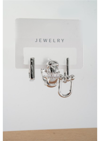 Kadın Vip Seri Baget Zirkon Taşlı Karışık Figürlü 3'lü Küpe ZRK00554