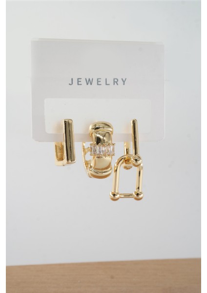 Kadın Vip Seri Baget Zirkon Taşlı Karışık Figürlü 3'lü Küpe ZRK00555