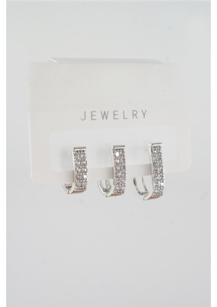 Kadın Vip Seri Baget Zirkon Taşlı Karışık Figürlü 3'lü Küpe ZRK00558