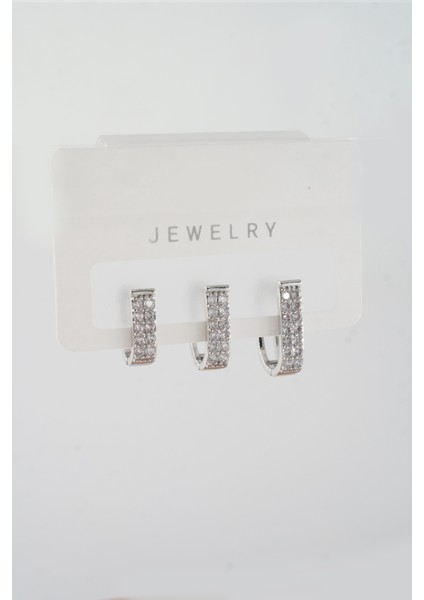 Kadın Vip Seri Baget Zirkon Taşlı Karışık Figürlü 3'lü Küpe ZRK00558 fiyatları