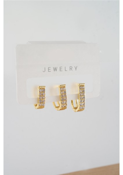 Kadın Vip Seri Baget Zirkon Taşlı Karışık Figürlü 3'lü Küpe ZRK00559