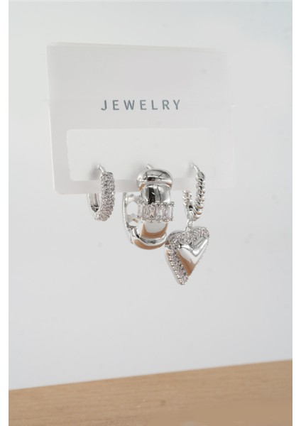 Kadın Vip Seri Baget Zirkon Taşlı Karışık Figürlü 3'lü Küpe ZRK00561