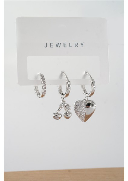 Kadın Vip Seri Baget Zirkon Taşlı Karışık Figürlü 3'lü Küpe ZRK00566