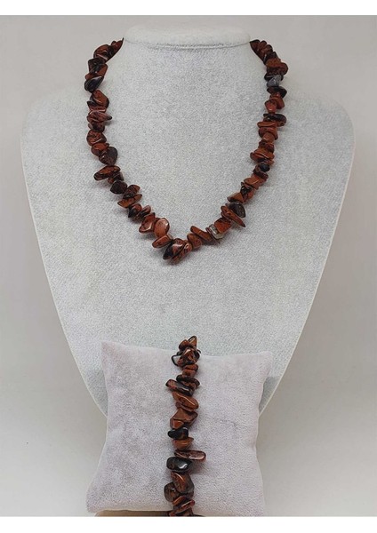 Kahverengi Obsidyen Taşı Iri Taşlar Kolye & Bileklik Seti (52268)