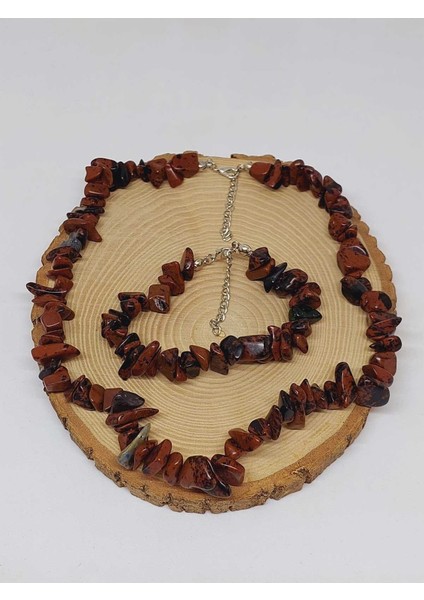 Kahverengi Obsidyen Taşı Iri Taşlar Kolye & Bileklik Seti (52268) modelleri