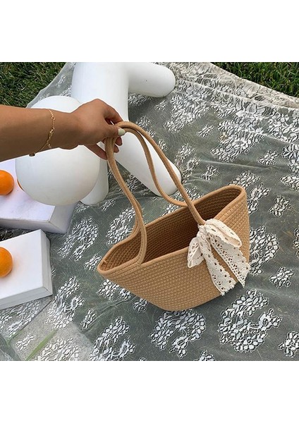 Kadın Hasır Çanta Eşarp Vahşi Dokuma Çanta Rattan Omuz Çantaları Tatil Plaj Kova Paketleri Çanta (Kahverengi) (Yurt Dışından) fiyatları
