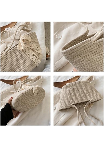 Kadın Hasır Çanta Eşarp Vahşi Dokuma Çanta Rattan Omuz Çantaları Tatil Plaj Kova Paketleri Çanta (Kahverengi) (Yurt Dışından) fırsatları