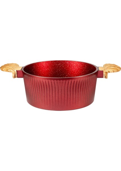 Premium Bio Granit Alüminyum Döküm Nisch Tencere (Metalik Kırmızı-Açık Ahşap Kulp) fiyatları