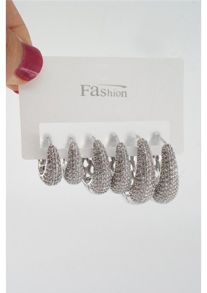 Kadın Vip Seri Zirkon Taşlı 3 Boy 6'lı Küpe Seti ZRK0013