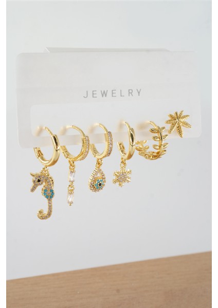 Kadın Vip Seri Zirkon Taşlı Karışık Figürlü 6'lı Küpe Seti ZRK0016