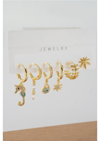 Kadın Vip Seri Zirkon Taşlı Karışık Figürlü 6'lı Küpe Seti ZRK0016 fiyatları