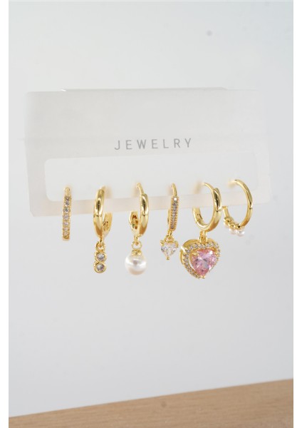 Kadın Vip Seri Zirkon Taşlı Karışık Figürlü 6'lı Küpe Seti ZRK0023