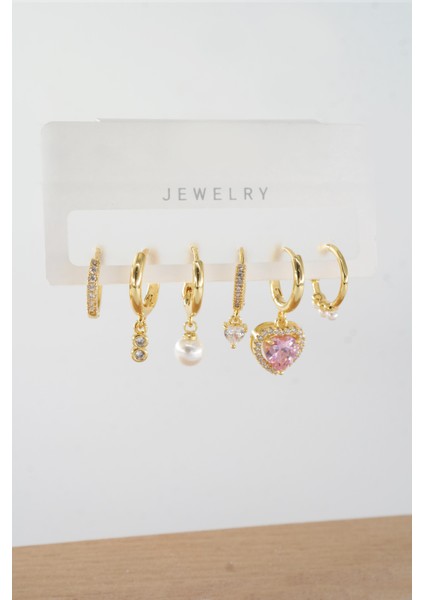 Kadın Vip Seri Zirkon Taşlı Karışık Figürlü 6'lı Küpe Seti ZRK0023 fiyatları