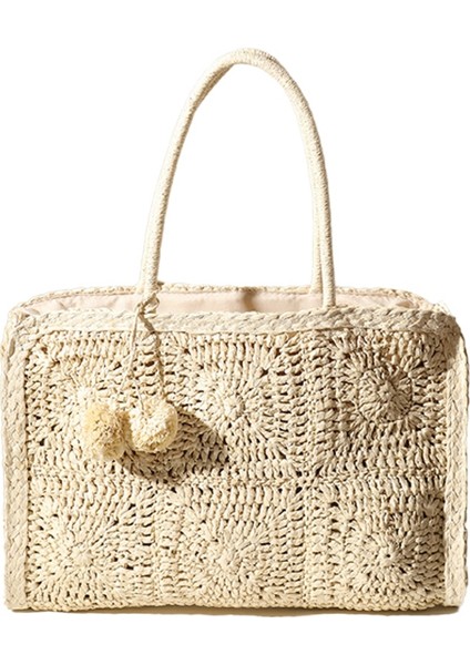 Büyük Kapasiteli Dokuma Hasır Çanta Omuz Çantaları Kadınlar Için Hollow Rattan Shopper Tote Çantalar Çanta Ins B (Yurt Dışından)