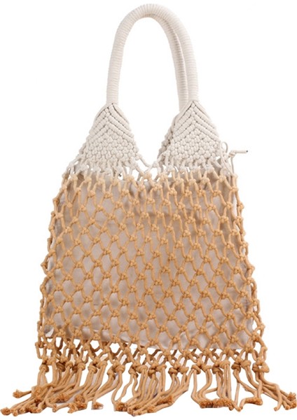 El Yapımı Pamuk Dokuma Bayan Çanta ve Çantalar Içi Boş Halat Plaj Kadın Net Hasır Tote Akşam El Çantası Kahverengi (Yurt Dışından)