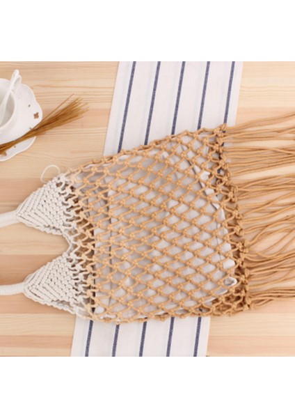 El Yapımı Pamuk Dokuma Bayan Çanta ve Çantalar Içi Boş Halat Plaj Kadın Net Hasır Tote Akşam El Çantası Kahverengi (Yurt Dışından) fırsatları