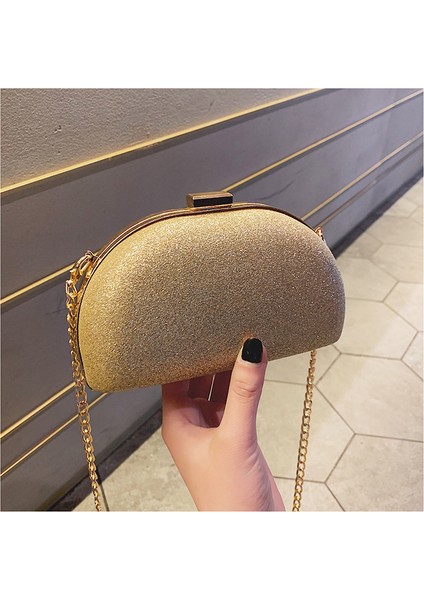 Yeni Dalga Akşam Yemeği Çanta Kabuk Parlak Yüz Moda Debriyaj Zincir Omuz Messenger Altın (Yurt Dışından)