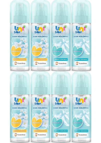 Uni Baby Bebek Kolonyası 150ML Karma Set Nemlendiricili (Bebeksi Dokunu/çiçeksi Ferahlık) (8 Li Set)