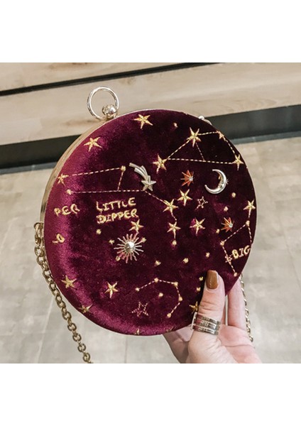 Yıldızlı Dairesel Moda Süet Omuz Çantası Zincir Kemer Kadın Crossbody Messenger Çanta Bayan Çanta Kadın Yuvarlak Çanta Şarap Kırmızı (Yurt Dışından) fiyatları