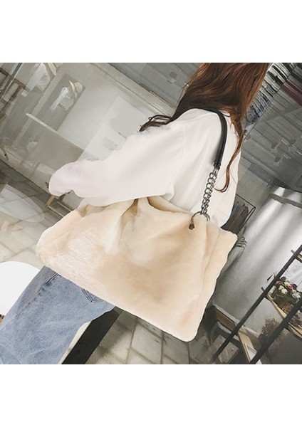Yeni Peluş Kadın Çanta Çanta Klasik Moda Saç Büyük Bayan Tek Omuz Çantası (Siyah) (Yurt Dışından) fiyatları