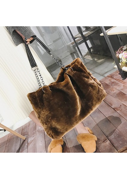 Yeni Peluş Kadın Çanta Çanta Klasik Moda Saç Büyük Bayan Tek Omuz Çantası (Siyah) (Yurt Dışından) modelleri