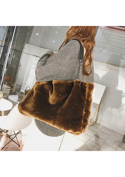 Yeni Peluş Kadın Çanta Çanta Klasik Moda Saç Büyük Bayan Tek Omuz Çantası (Siyah) (Yurt Dışından) fırsatları