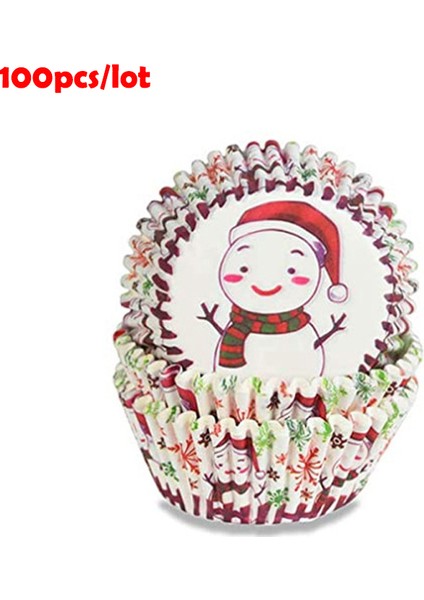 Kardan Adam 100PC Tarzı Noel Temalı Cupcake Kalıbı Muffin Kek Kalıpları Kek Tepsisi Pişirme Araçları Pişirme Araçları Noel Kek Süslemeleri (Yurt Dışından)