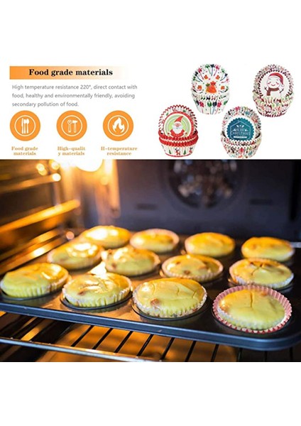 Kardan Adam 100PC Tarzı Noel Temalı Cupcake Kalıbı Muffin Kek Kalıpları Kek Tepsisi Pişirme Araçları Pişirme Araçları Noel Kek Süslemeleri (Yurt Dışından)