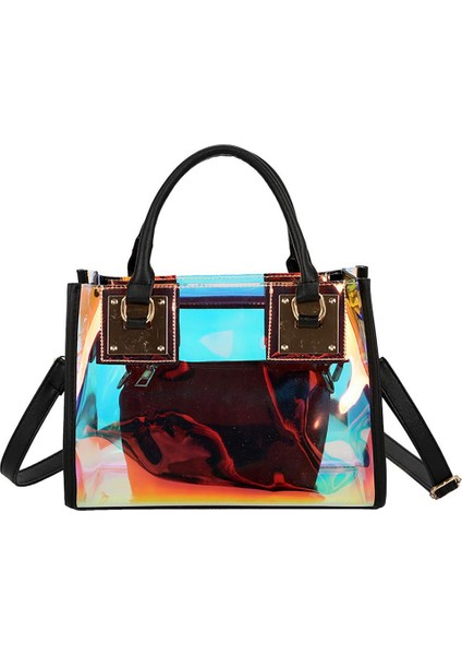 Şeffaf Payet Çanta Pvc Plastik Su Geçirmez Crossbody Omuz Çantası Kozmetik Çantası-Siyah (Yurt Dışından)