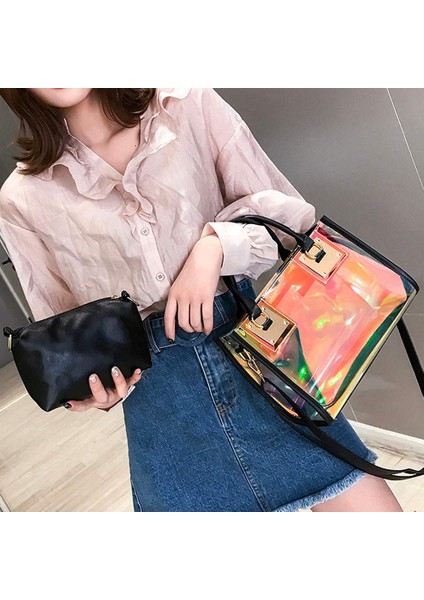 Şeffaf Payet Çanta Pvc Plastik Su Geçirmez Crossbody Omuz Çantası Kozmetik Çantası-Siyah (Yurt Dışından) modelleri