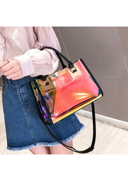 Şeffaf Payet Çanta Pvc Plastik Su Geçirmez Crossbody Omuz Çantası Kozmetik Çantası-Siyah (Yurt Dışından) fırsatları