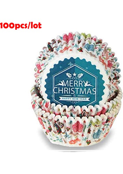 Mutlu NOELLER100PC Stili Noel Temalı Cupcake Kalıbı Muffin Kek Kalıpları Kek Tepsisi Pişirme Araçları Pişirme Araçları Noel Kek Süslemeleri (Yurt Dışından)