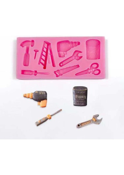 5.2X11X1CM Stili Çekiç Silikon Kalıplar Boya Kova Tornavida Cupcake Topper Fondan Şeker Çikolata Kalıbı Pasta Dekorasyon (Yurt Dışından) indirimleri