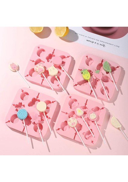 C-Pembe Tarzı Silikon Yuvarlak Lolipop Şeker Kek Kalıpları Çikolata Kek Doğum Günü Dekorasyon Pastacılık Kalıbı Silikon Lolipop Yapıcı (Yurt Dışından)