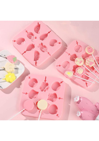 C-Pembe Tarzı Silikon Yuvarlak Lolipop Şeker Kek Kalıpları Çikolata Kek Doğum Günü Dekorasyon Pastacılık Kalıbı Silikon Lolipop Yapıcı (Yurt Dışından)