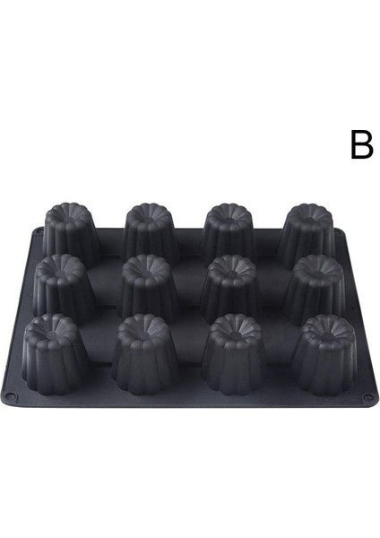 Siyah Stil 12 Boşluklu Silikon Kalıp Canneles Bordelais Yivli Kek Kalıbı Muffin Kek Pasta Fırın Tepsisi Tatlı Hamur Işleri Kek Süsleme Araçları (Yurt Dışından)