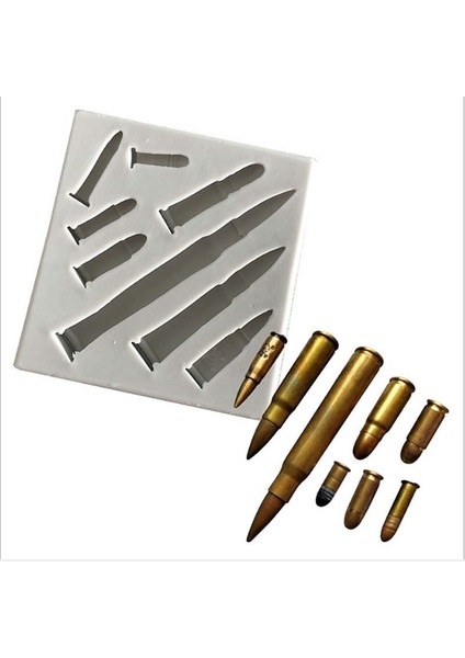 J049 Stili Tavuk Oyunu 98K Mermi Şekilli Silikon Kalıp Fondan Çikolata Pasta Süsleme Kalıbı Hamur Kalıbı Alçı Kalıbı (Yurt Dışından)